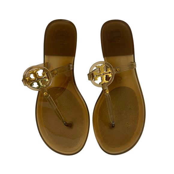 Tory Burch Mini Miller Jelly Thong Flip Flops Sandals Light Brown Clear Size 7 - Picture 1 of 10